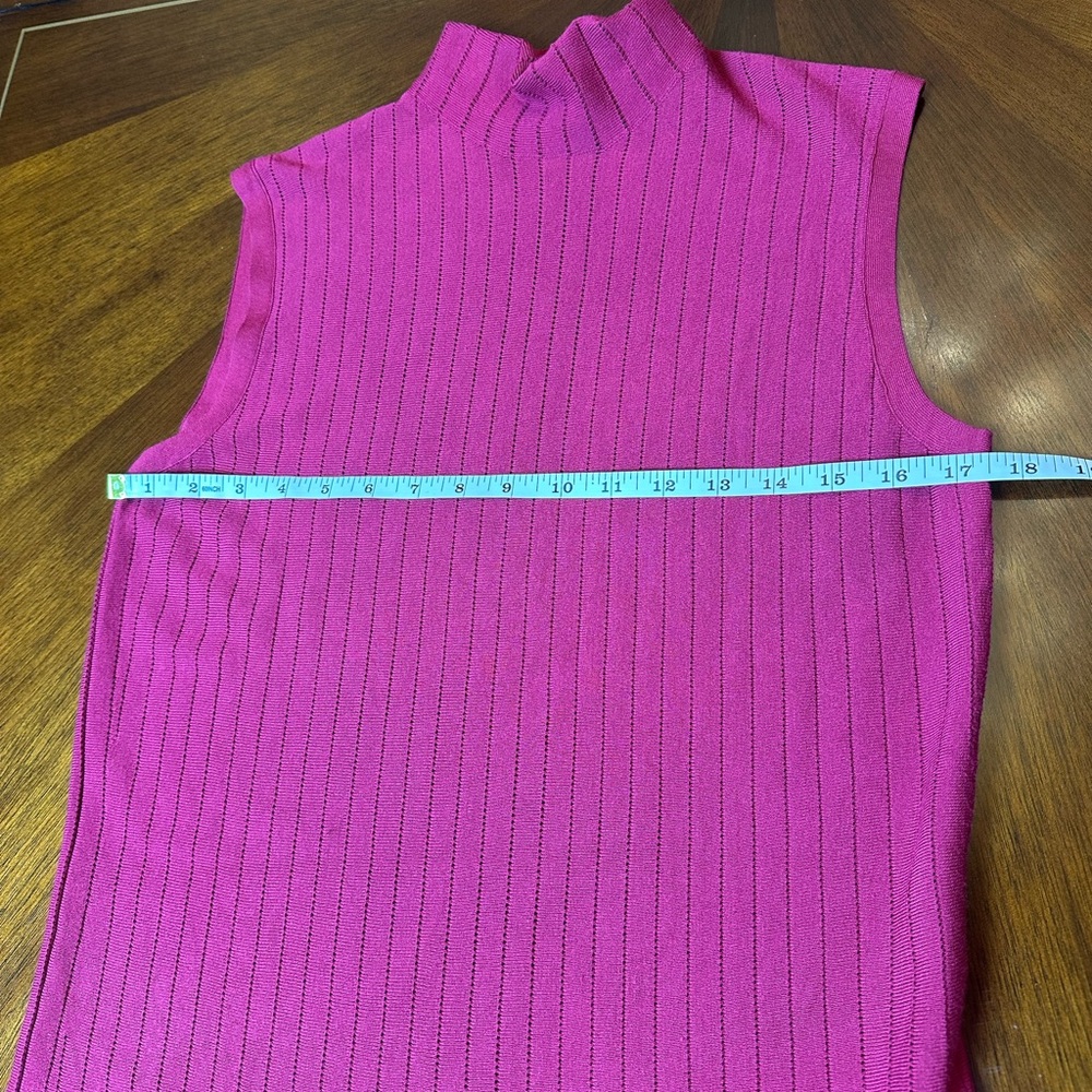 Lafayette 148 Elegant Ribbed Mock Neck Sleeveless Top | Magenta - Picture 5 of 8